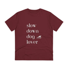 Afbeelding in Gallery-weergave laden, &#39;SLOW wear&#39; &#39;slow down dog lover&#39; Organic fan T-shirt - Unisex
