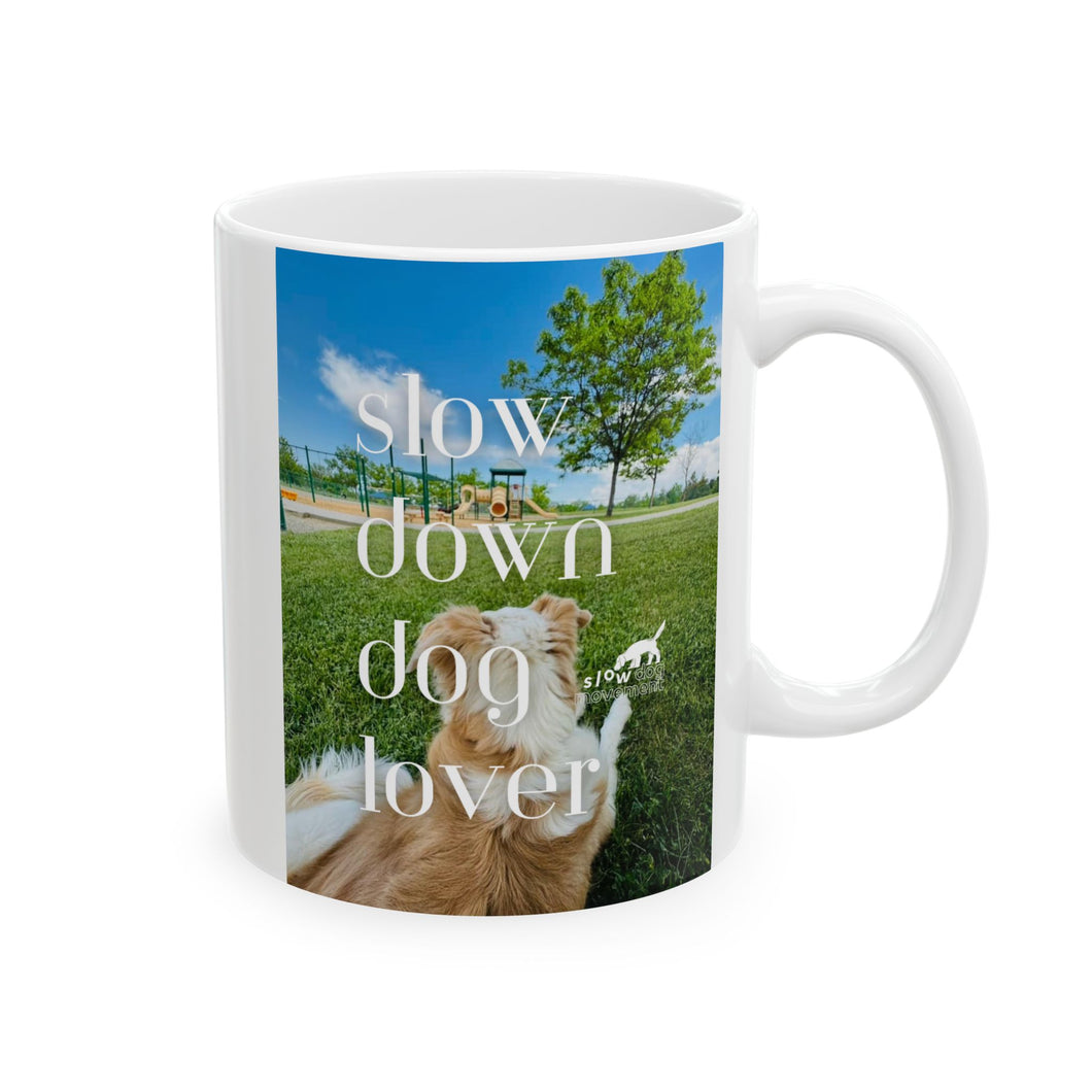 'SLOW wear' Ceramic Coffee Cup feat. original art by member Stacey Hytrek